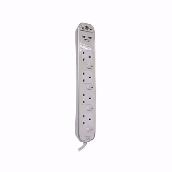 Picture of Masterplug SWSRGU42PW-MPA Switched Extension Lead c/w 4 Sockets, 2 USB Ports, 13Amps (Surge Protection)